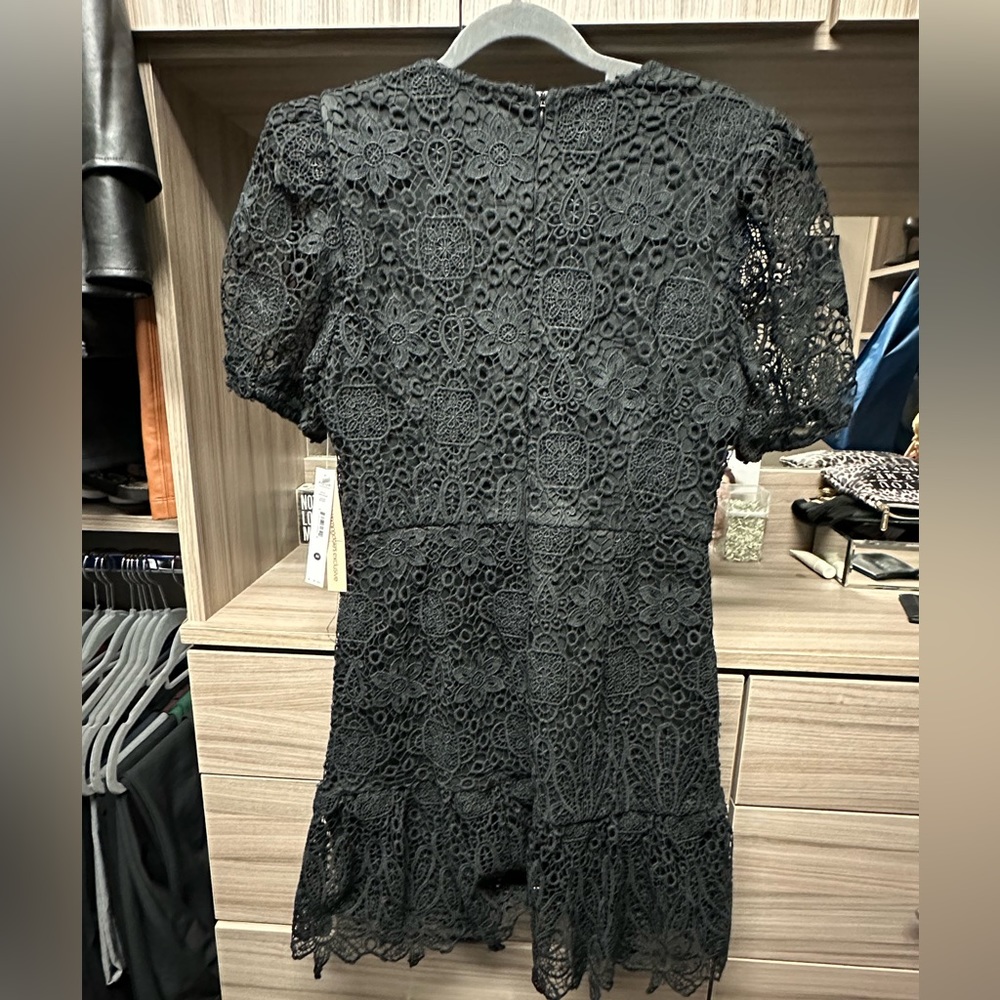 Aqua black lace puffed sleeve dress size M